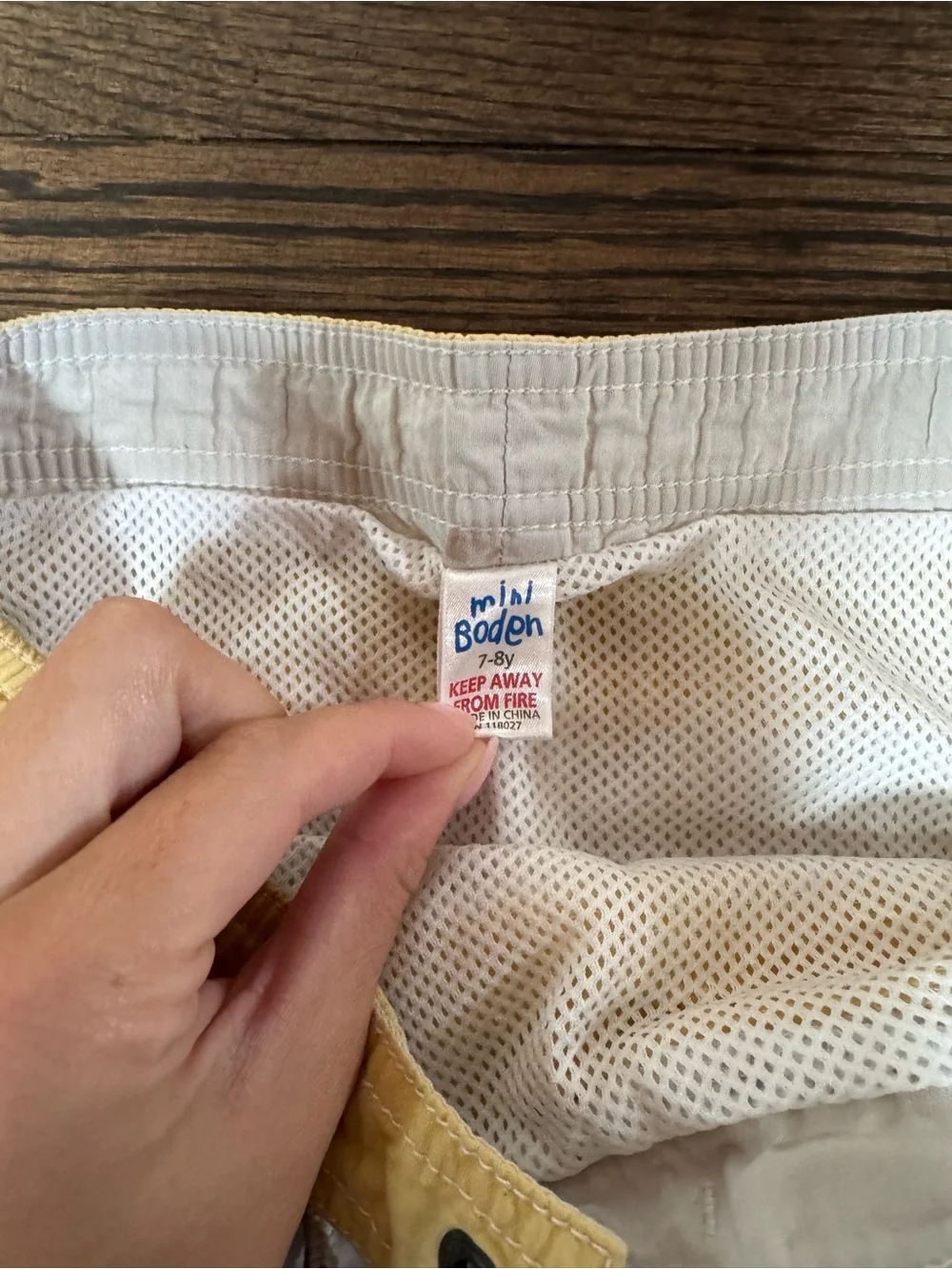 Mini Boden Kids Yellow & Cream Swim Shorts